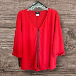 LCreation Red V-Neck Blouse with 3-4 sleeves. Women’s size 16